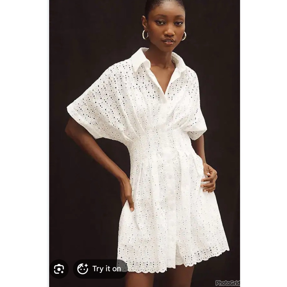Anthropologie Tobie Eyelet Mini Dress by Exquise White Graduation Bridal NEW